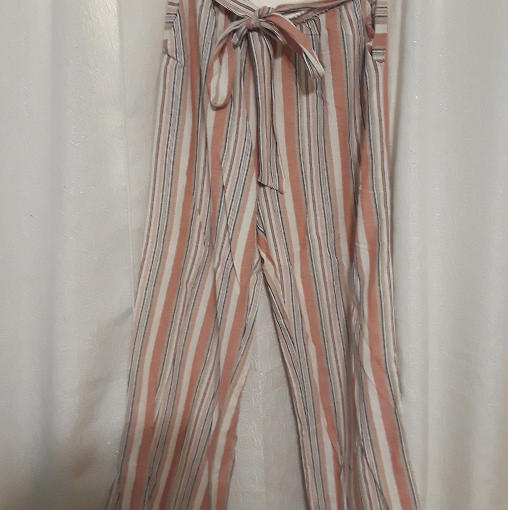 Striped tie front pants